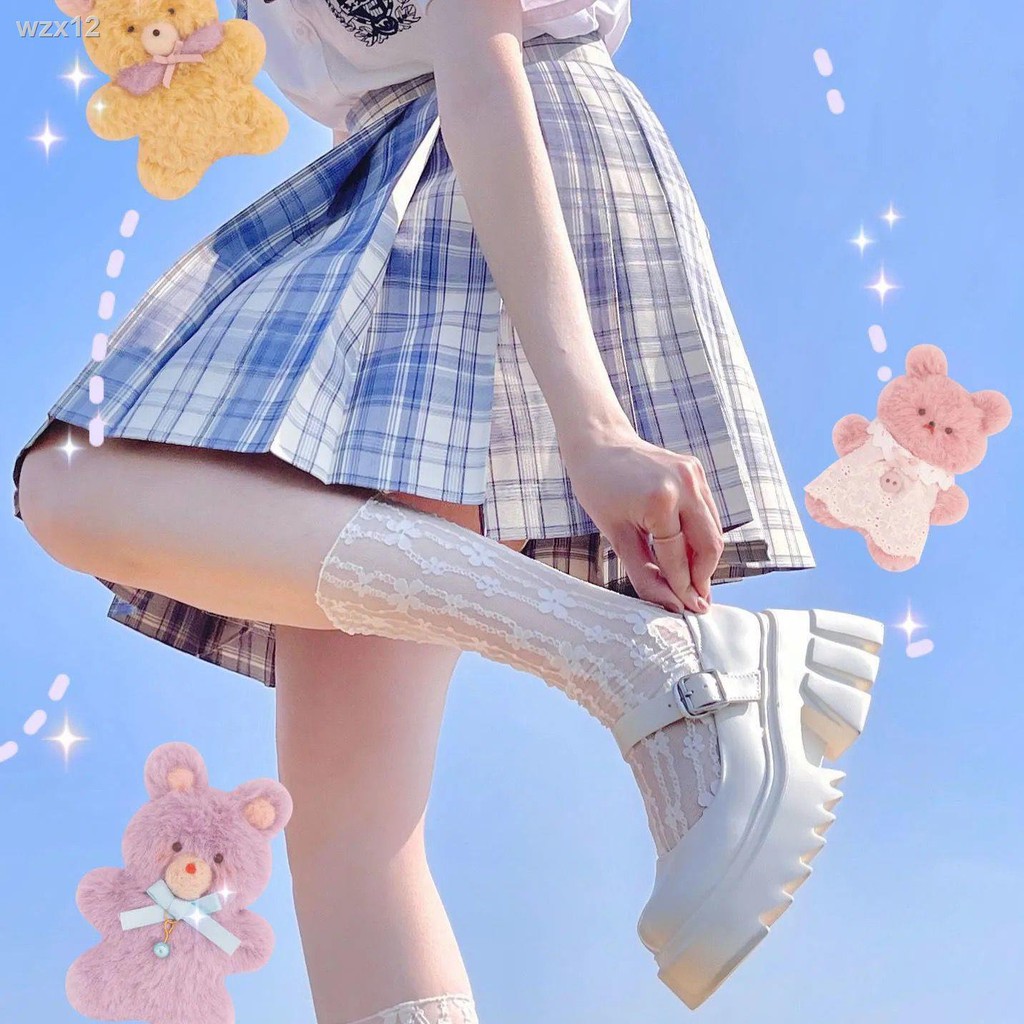 Giày Mary Jane mũi tròn đế dày màu trắng nữ 2021 mùa xuân retro trung cao gót da nhỏ jk của Nhật Bản phong cách