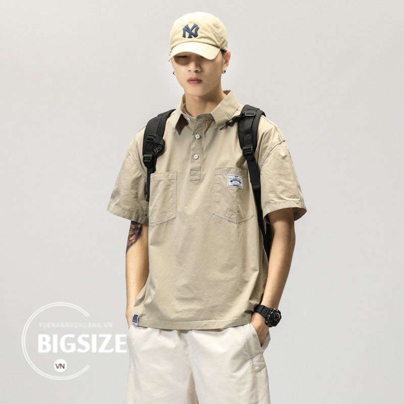 Áo sơ mi polo Nam Bigsize Áo phông Nam có cổ trơn tay ngắn form rộng mùa hè Thời Trang kiểu trẻ trung Hàn Quốc đẹp cao cấp，cho người mập béo