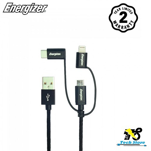Cáp 3 trong 1 Lightning, Micro USB và USB-C Energizer Metallic C13UBX3CF 1.2m