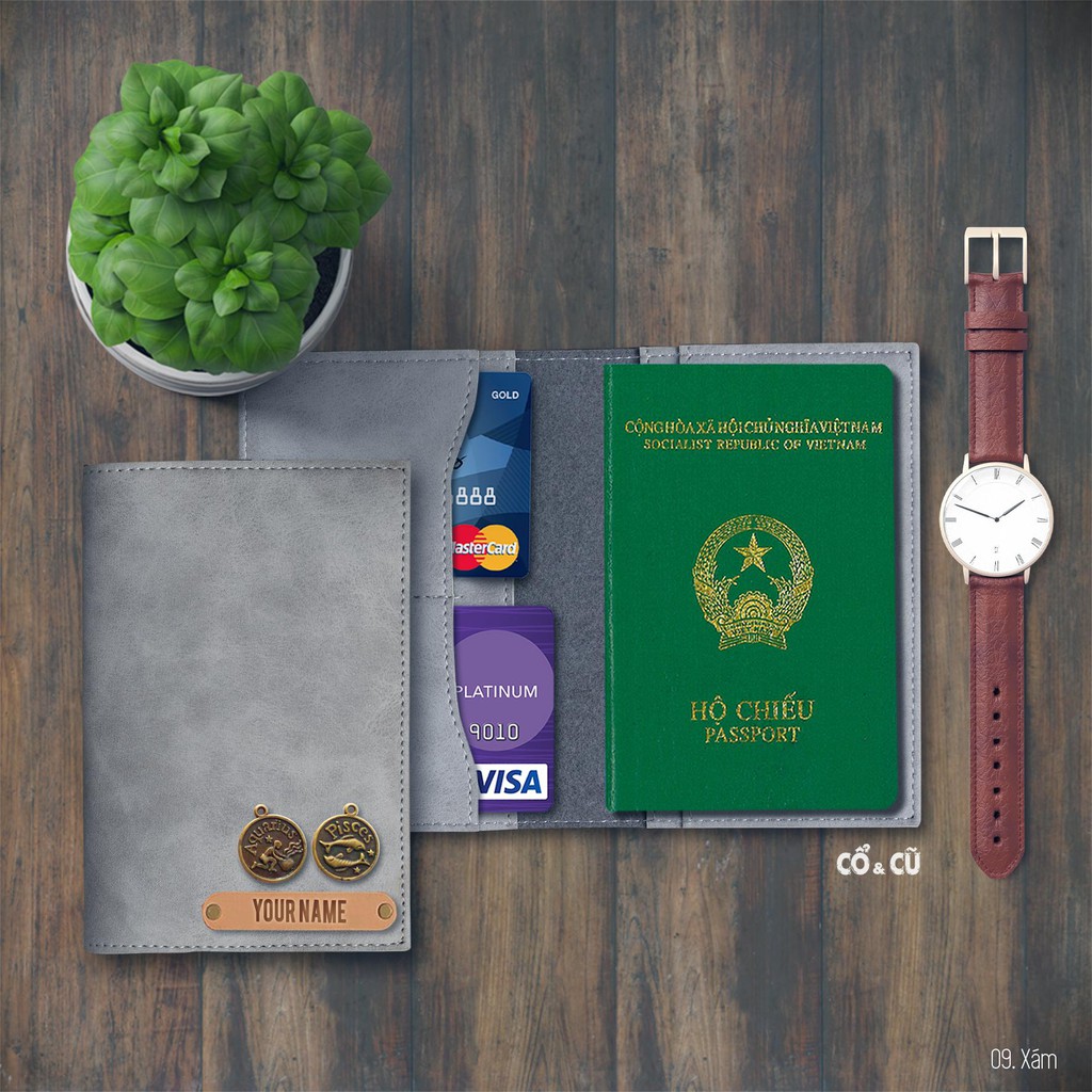 Ví passport handmade Xám Retro + hơn 20 màu khác