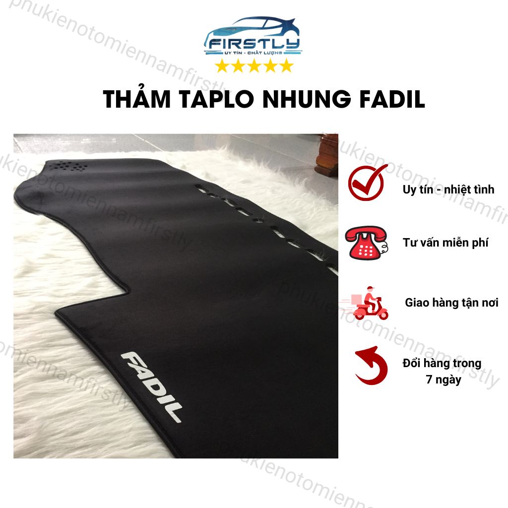 Thảm taplo nhung xe FADIL, bề mặt nhung mền mịn, 3 lớp dày dặn, chống nóng taplo, chống hắc sáng lên kính lái
