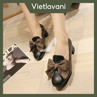 Giày nữ cao gót mã HGP4 cao 3p mũi tròn đế vuông quai nơ phong cách đơn giản