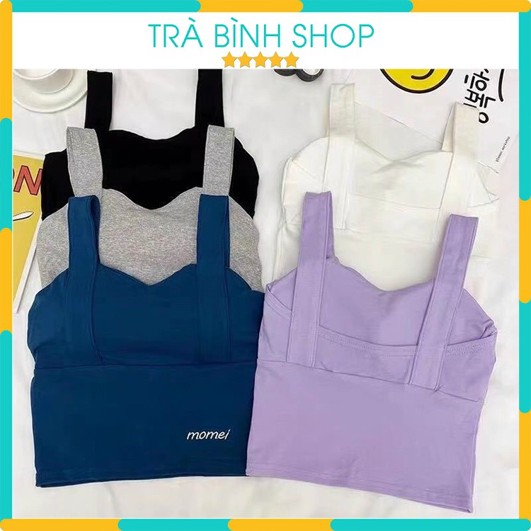 Áo Croptop Hai Dây Bản To Có Mút Ngực Chất Cotton Co Dãn 5 Màu