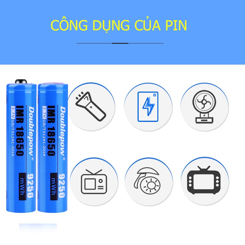 [Chính hãng] Pin 18650 Doublepow 9250mWh dung lượng cao (có cả đầu lồi và đầu bằng)