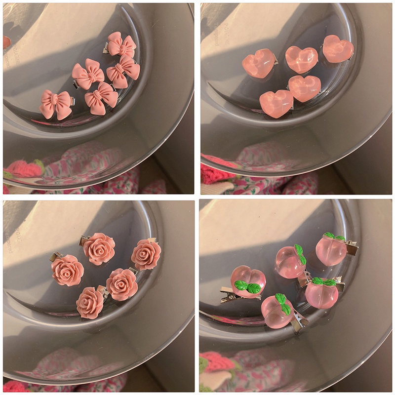 IF ME Bộ 5 kẹp tóc   kiểu nơ hồng/ trái tim xinh xắn thời trang cho bé gái