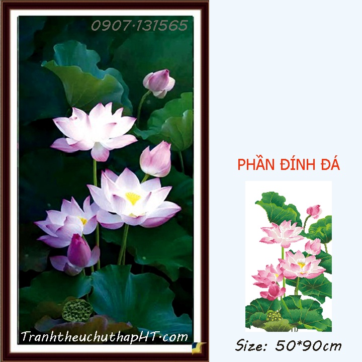 Tranh đính đá Hoa sen khoe sắc LV246 (tự làm)