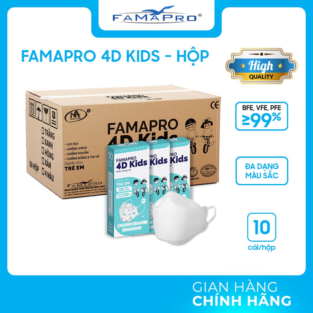 [FAMAPRO 4D MASK KIDS (KF94)- THÙNG 50 HỘP- HỘP 10 CÁI] Khẩu trang y tế trẻ em cao cấp kháng khuẩn 3 lớp Famapro 4D Kids