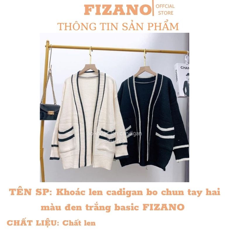 Áo len nữ cardigan dệt kim dài tay phối viền bo chun tay form rộng hai màu đen trắng basic FIZANO