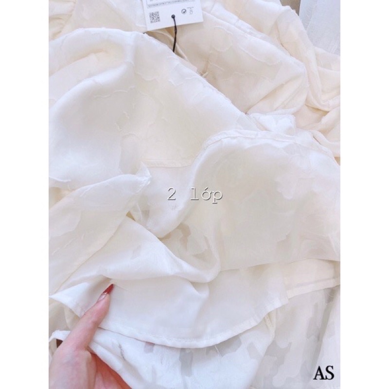 Váy ren thiết kế xoắn ngực tay  phồng chất ren mềm mịn 2 lớp đi làm, dự tiệc đi chơi Linzstore
