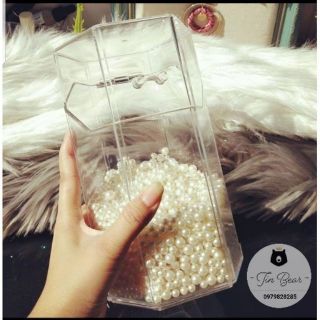 [CÓ SẴN]Hộp đựng cọ trang điểm có kèm hạt trai, nhựa acrylic cao cấp