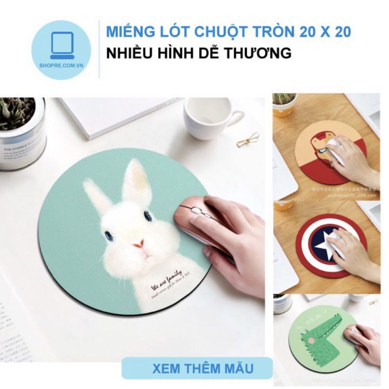 Tấm lót chuột hình tròn 20x20cm hoạ tiết siêu dễ thương