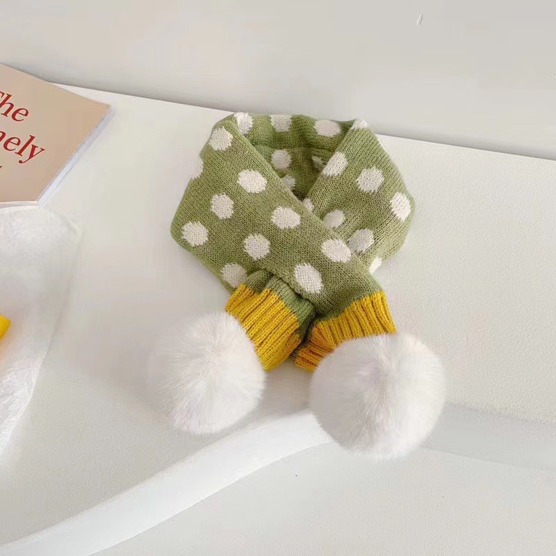 Khăn Choàng Cổ Đan Len Cashmere Họa Tiết Chấm Bi Dễ Thương Giữ Ấm Mùa Đông Cho Bé