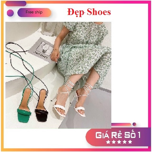 giày sandal cao gót quai ngang phồng cột dây quanh chân phong cách chiến binh