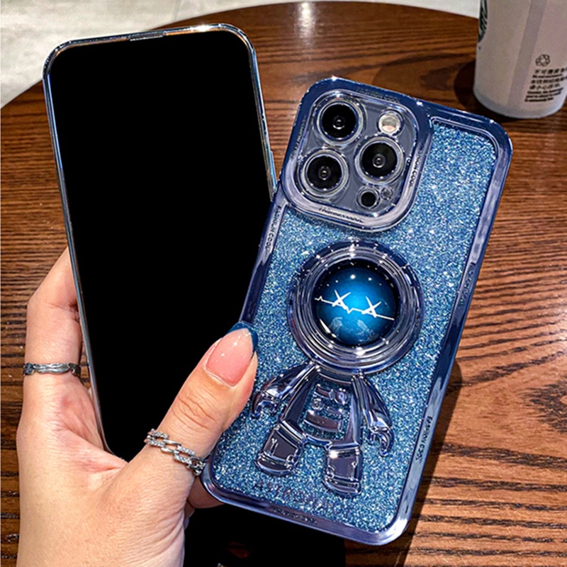 Ốp Điện Thoại Trong Suốt Chống Sốc Lấp Lánh In Hình Phi Hành Gia 3D Cho iPhone 11 12 13 Pro Max