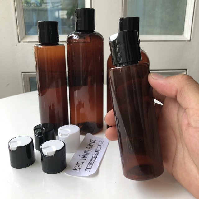 Vỏ chai nhựa nắp nhấn bật - Chai nhựa 100ml/ Chai 150ml/ Chai200ml/ Chai 300ml - Chai Pet nhựa đủ màu Nâu, trong, xanh