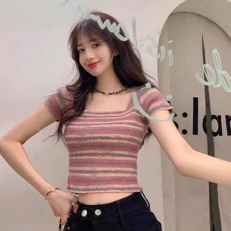 Jiashucheng Hàng Có Sẵn Áo Thun Ngắn Mỏng Vừa Vặn Màu Tương Phản Phong Cách Năm Mới Mùa Hè Cho Bé Gái