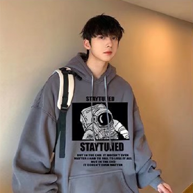 Áo hoodie tay dài dáng rộng in hình phi hành gia thời trang phong cách Hàn Quốc cho nam size M-3XL