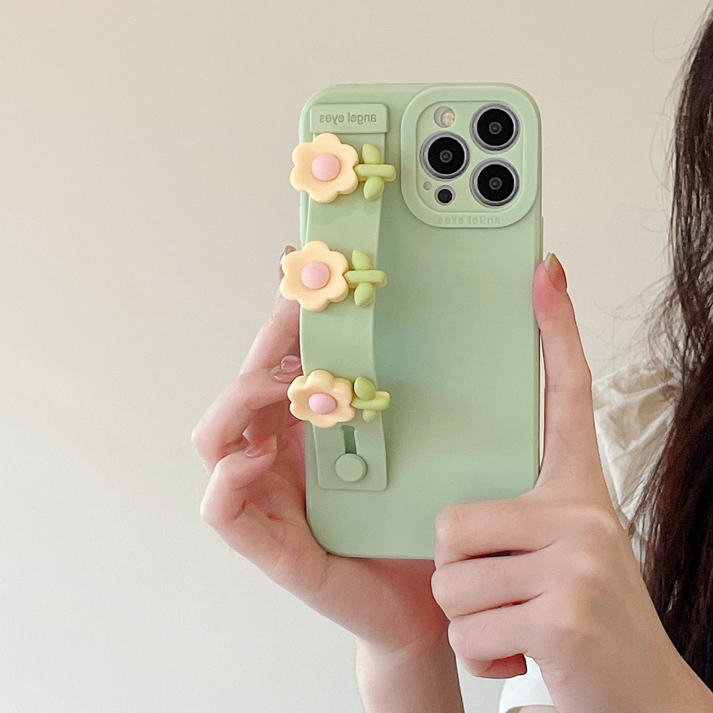 Ốp Điện Thoại Silicon Mềm Chống Sốc Họa Tiết Hoa Mắt Mèo Dễ Thương Gắn Kèm Dây Đeo Dành Cho iPhone 13 12 11 Pro Max XR XS Max X