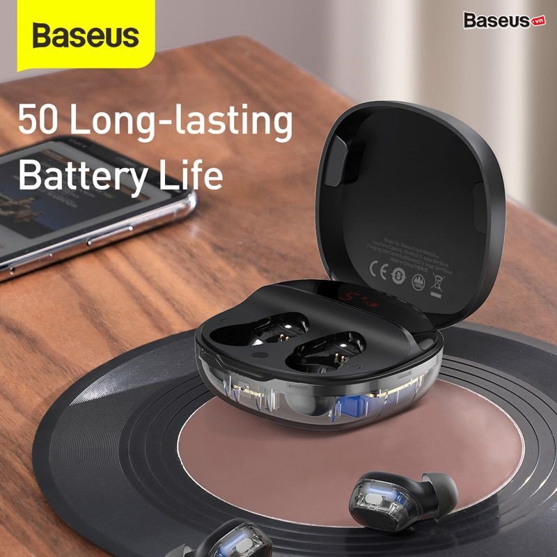 Tai nghe bluetooth không dây Baseus WM01 Plus cao cấp chống ồn chống thấm nước hỗ trợ sạc không dây màn hình LED