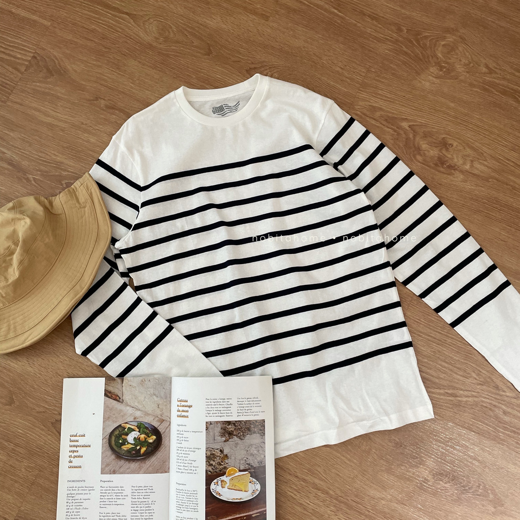 ÁO THUN TAY DÀI 100% COTTON MỀM MỊN KẺ SỌC TRẮNG ĐEN | BigBuy360 - bigbuy360.vn