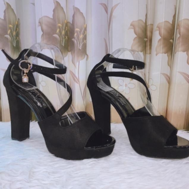 Giày cao gót 10cm đế đúp gót vuông chéo hông