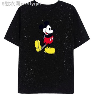 Áo Thun Tay Ngắn Dáng Rộng In Hình Chuột Mickey Màu Đen Thời Trang Mùa Hè Cho Nữ