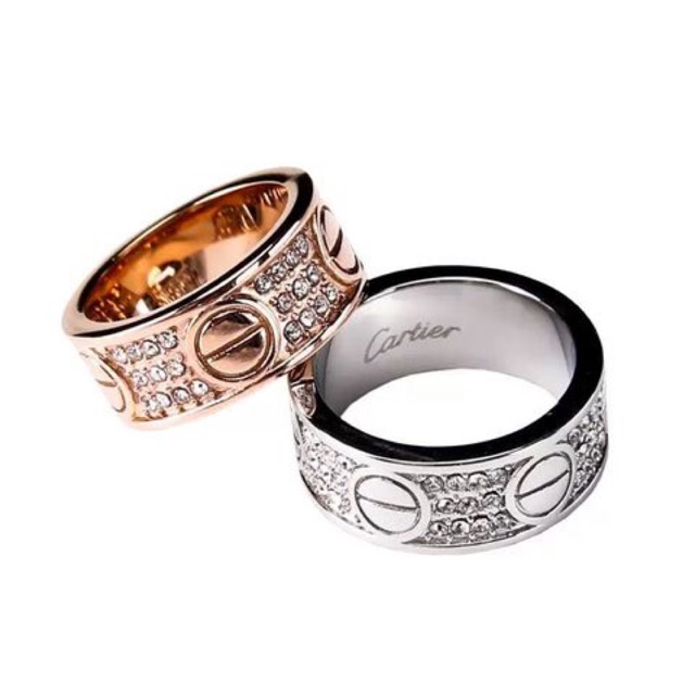 Nhẫn titan cartier 3 hàng đá NTZ109