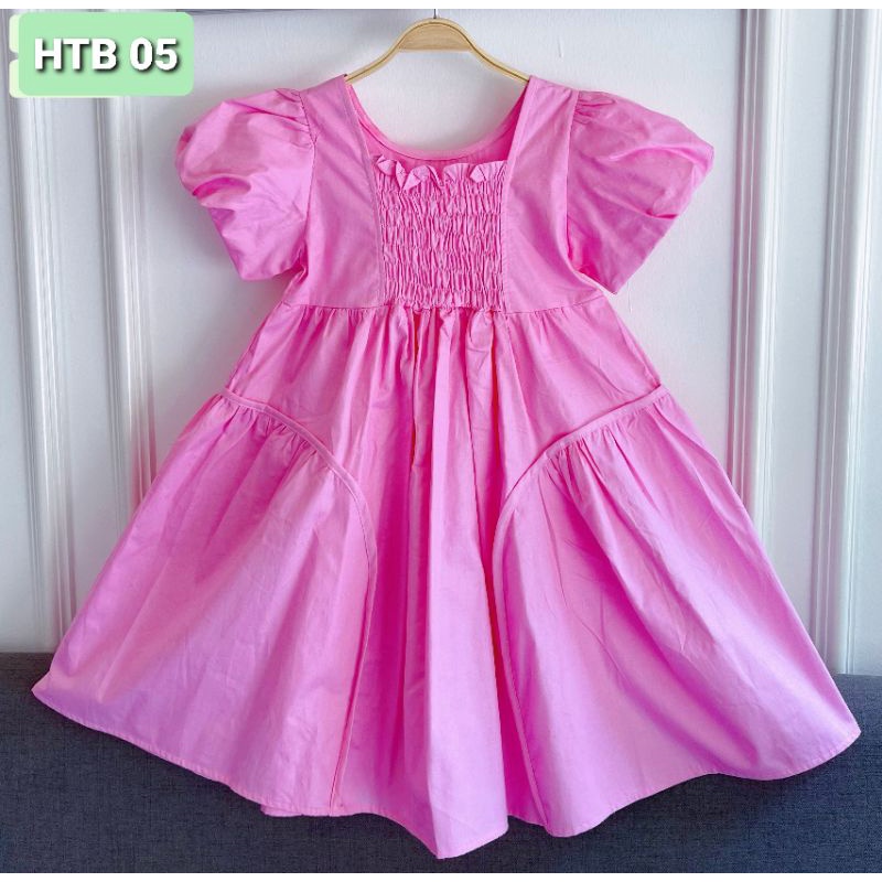 Váy bé gái 1-10T cotton lụa Sofia Mia smock tay bồng cho bé trắng hồng xanh lá tím vàng navy cưới, thôi nôi, sinh nhật