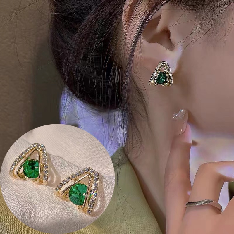 Bông Tai Bạc 925 Hình Trái Tim Đính Kim Cương Nhân Tạo Thời Trang