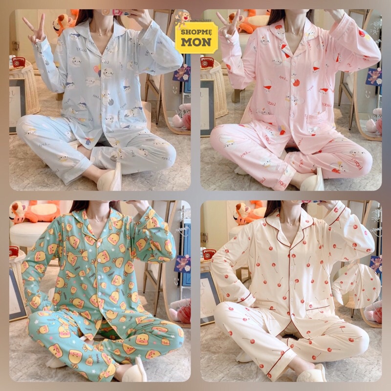 Pijama Sau Sinh Cho Con Bú Chất Thun Sữa Tay Dài Hè 2021 Đủ Size 45-90kg