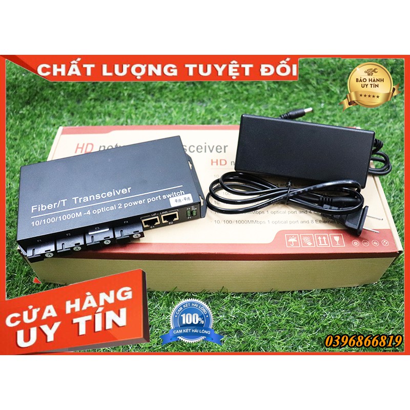 Combo Switch 4 Quang 2 Lan 1000mb Chuân B + 4 Converter Quang Netlink HTB-1100 A BH 1 Năm Nguồn 5v2a cao cấp