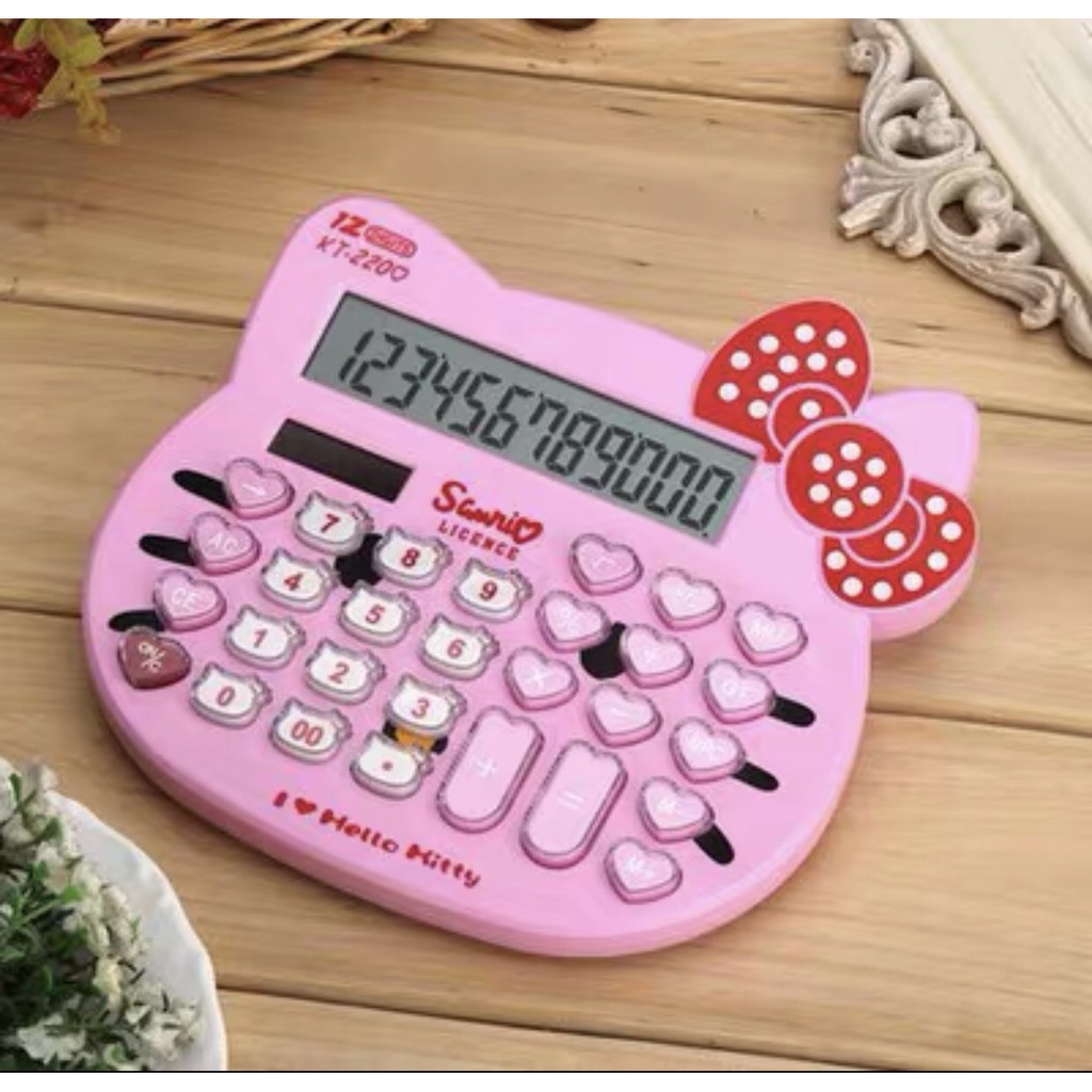 Máy Tính Mini Hello Kitty Dùng Pin Và Năng Lượng Mặt Trời 12 Chữ Số