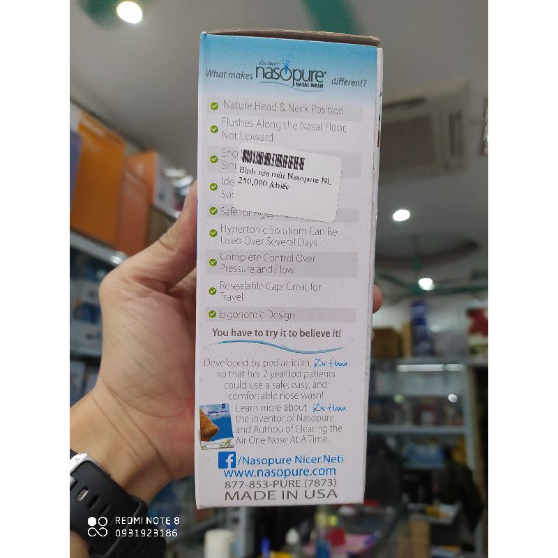 Bình rửa mũi Nasopure  kèm 2 gói muối