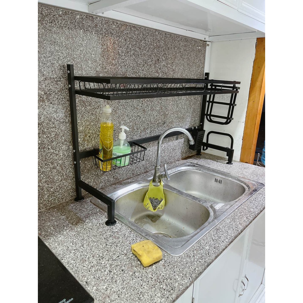 Kệ Để Bát Đĩa Đa Năng Thông Minh - Giá Để Đồ Chén Đĩa Dài 65cm Trên Bồn Rửa Bát Thép Carbon Sơn Đen Cao Cấp