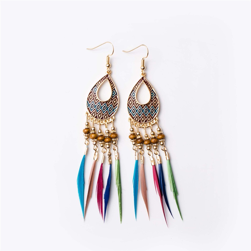 Bohemian Ethnic Style Earrings Feather Tassel Earrings Earrings Ladies Vintage Alloy Jewelry