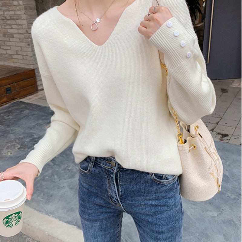 Áo sweater cổ chữ V thời trang thu đông dành cho nữ