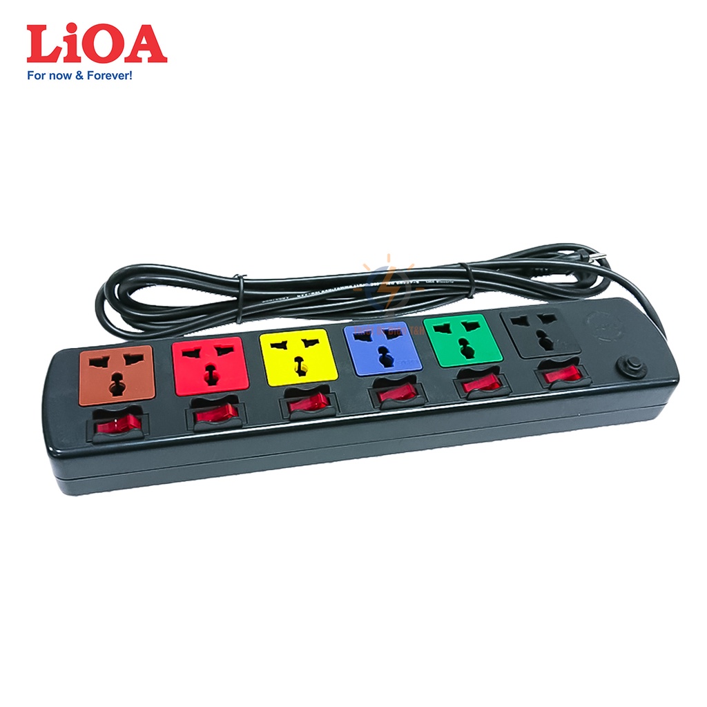 Ổ cắm điện đa năng LIOA, 2200W, 6 ổ cắm, 6 công tắc, dây dài 3M, 5M, 6DOF32N - 6DOF52N - Thiết Bị Điện T&amp;H