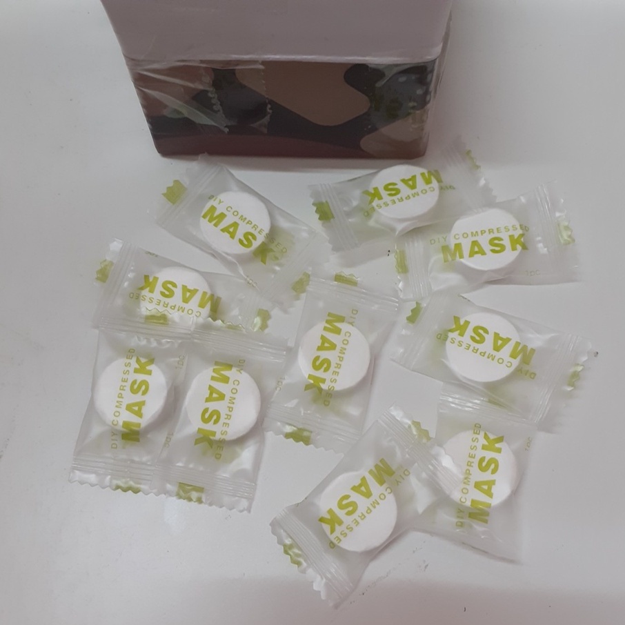 Viên mặt nạ nén dạng kẹo, tiện lợi cho du lich hoặc sử dụng tại nhà.