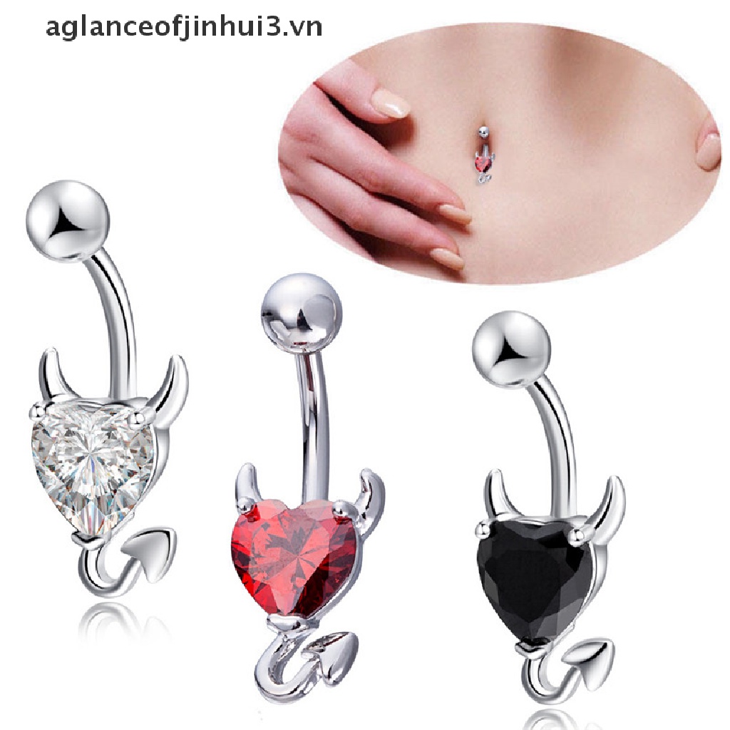 Khuyên Rốn Hình Trái Tim Ác Quỷ Đính Đá Pha Lê Cá Tính
