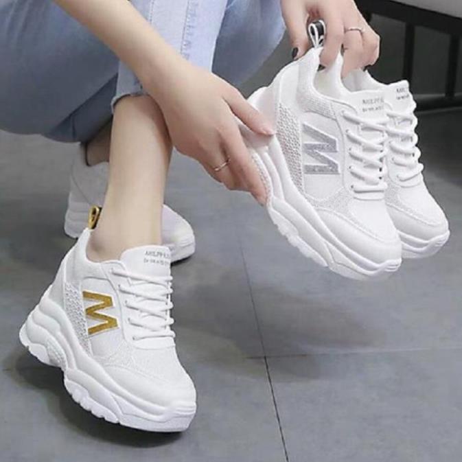 Giày sneaker nữ Giày thể thao nữ độn đế 7cm Chữ M vải lưới thoáng khí,da mềm dáng Ulzzang Hàn quốc -nhg1 ! }