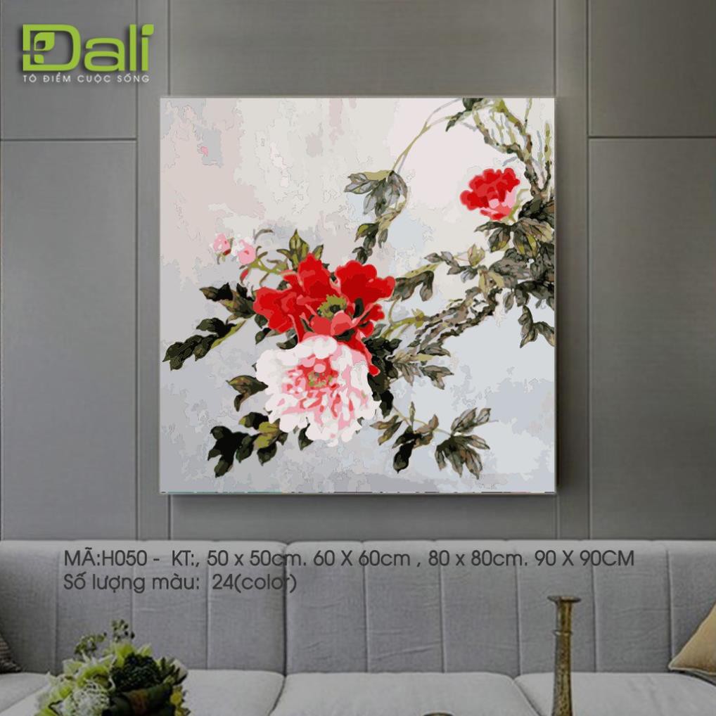 Tranh treo tường tự tô màu số hóa DALI Tranh Hoa Mẫu Đơn H050