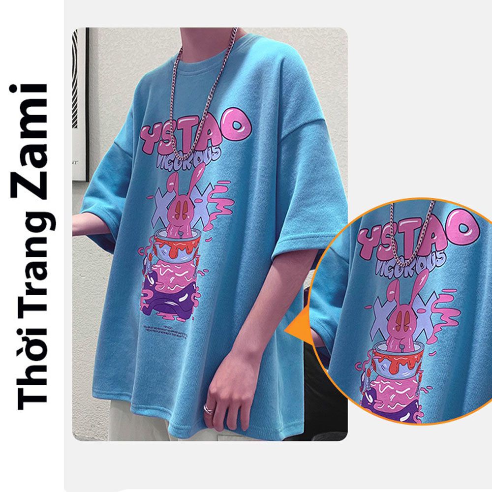 Áo Thun Oversize Unisex Nam Nữ Form Rộng Phông Basic Streetwear Chất Cotton Mềm Mát In Bad Rabbit YSTAO ZT19 Zami