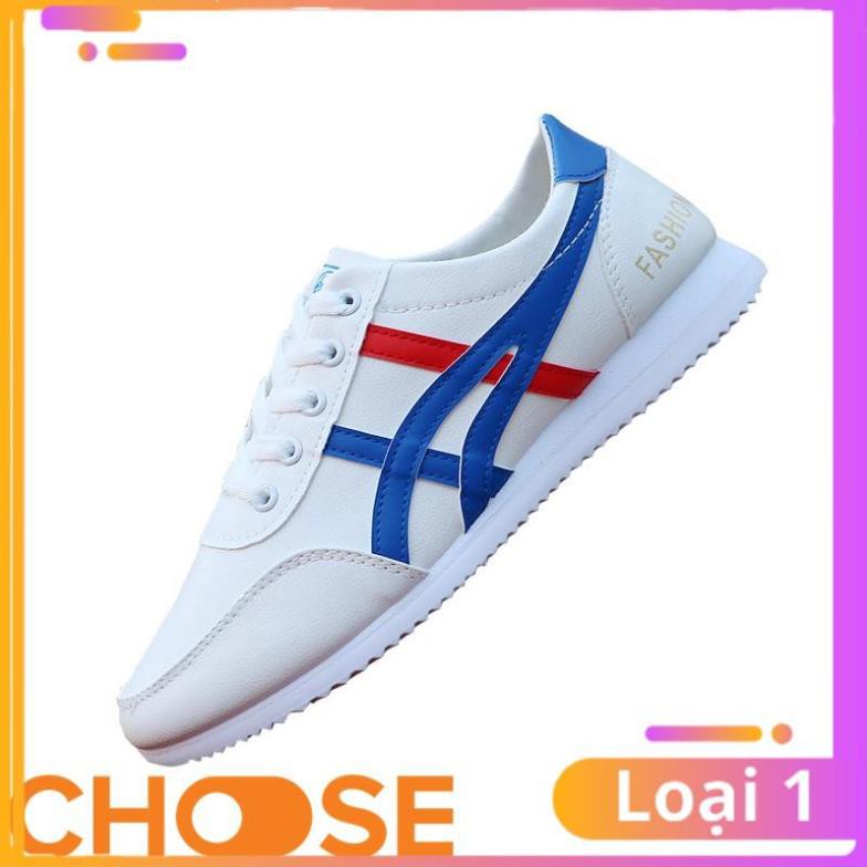 Giày Nam Choose Giày Lười Giày Thể Thao Nam Màu trắng Viền Xanh Đỏ GK6K7