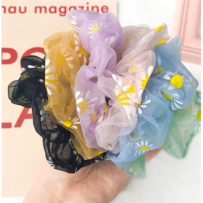 Dây buộc tóc in cúc họa mi tinh tế vòng lớn Scrunchies xinh xắn HD49