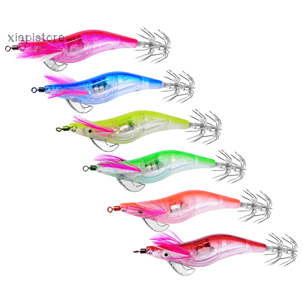 Bộ 6 mồi câu cá hình tôm có đèn LED phát sáng