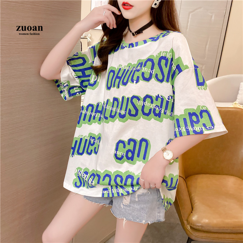 SUXI Áo thun tay lửng dáng rộng họa tiết năng động thời trang mùa hè cho các cặp đôi