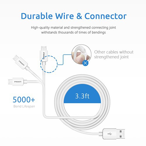 Cáp Pisen Micro USB 2A(Moto-2A) 1000mm - Hàng chính hãng