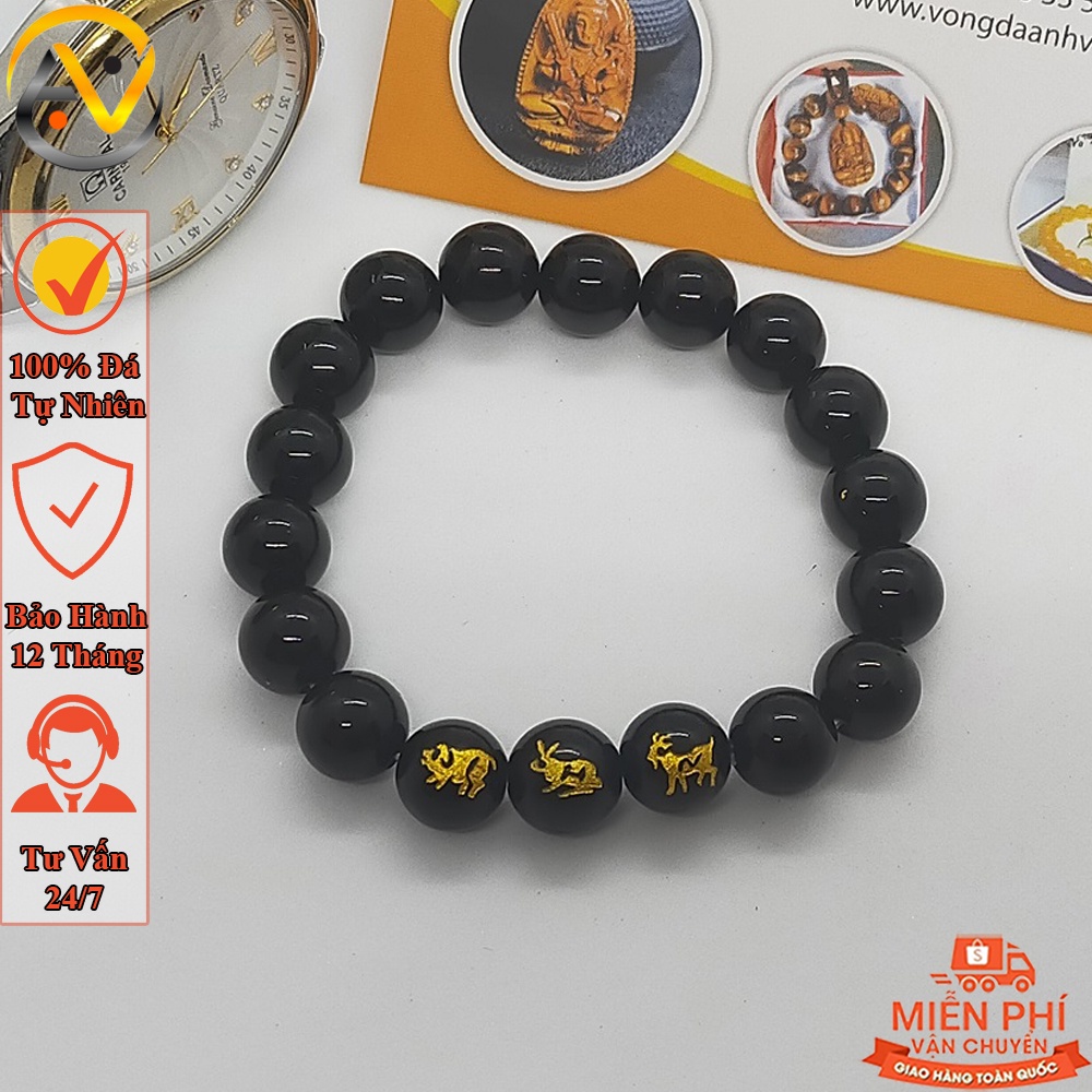 Vòng Tay Tam Hợp Hợi Mão Mùi Màu Đen - Vòng Tam Hợp Quý Thần Quý Nhân Đủ Size Cho Nam Nữ - Bảo Hành 12 Tháng