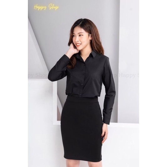 Áo sơ mi công sở dài tay màu trắng đen form dáng suông mặc trẻ trung siêu siêu xinh