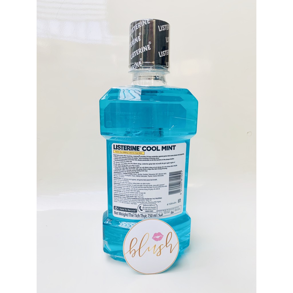 Nước súc miệng Listerine Cool Mint diệt khuẩn giữ hơi thở thơm mát 750ml